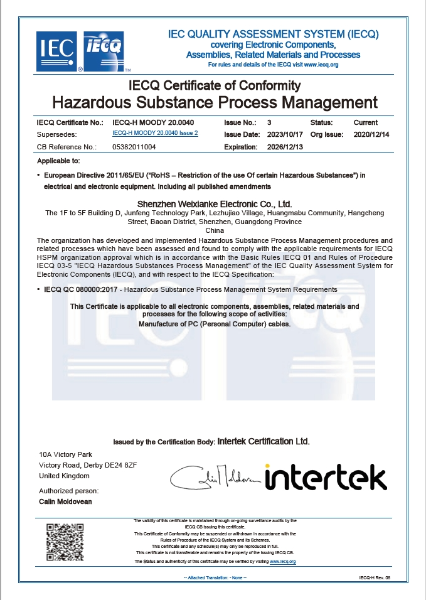 QC080000 IECQ Certificate